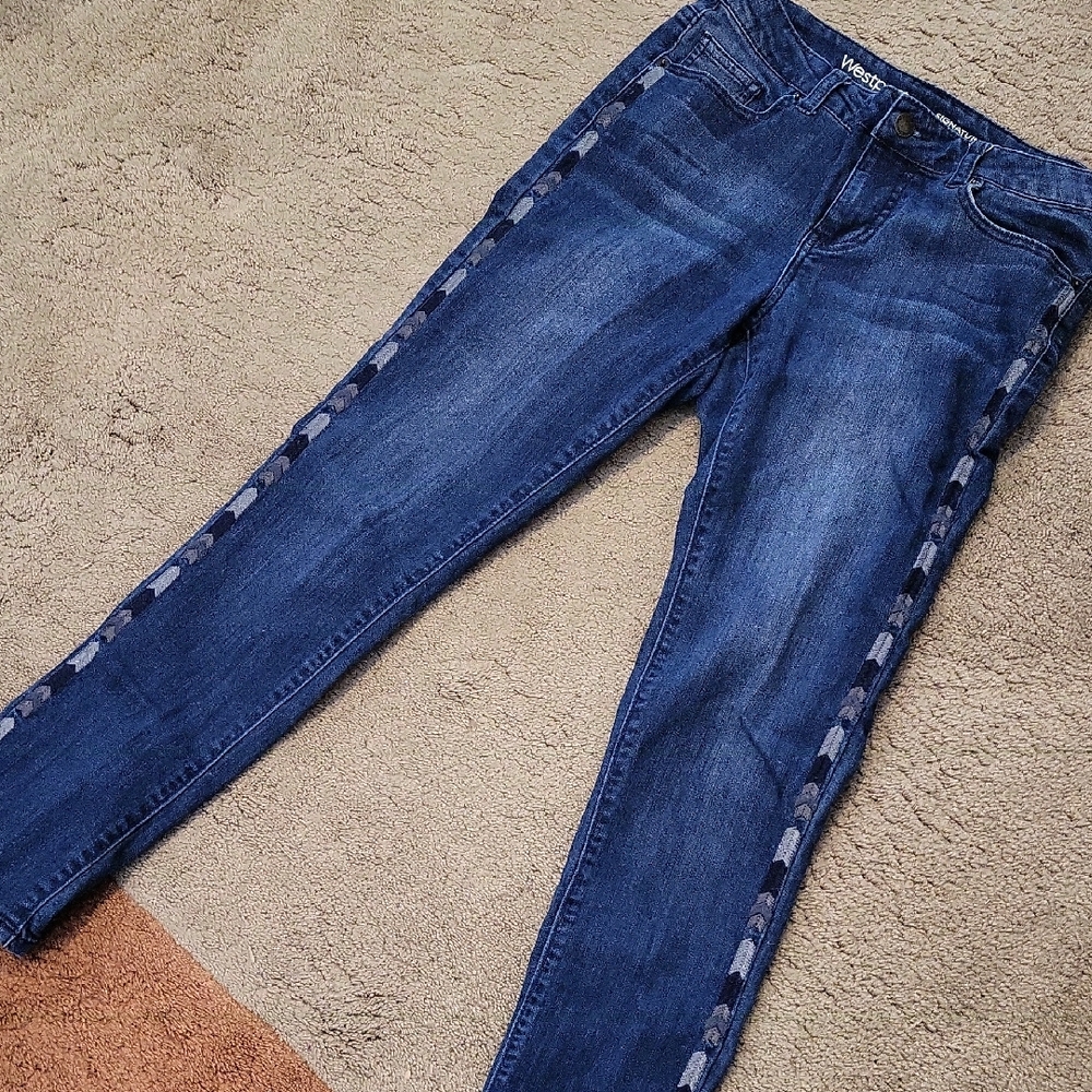 Vigoss Women's Blue Skinny Jeans with Patterned Sides